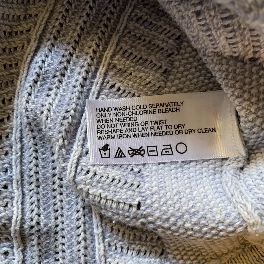 Orvis Sweater light purple Marled Cotton Cable Textured 3/4 Sleeve Lightweight S